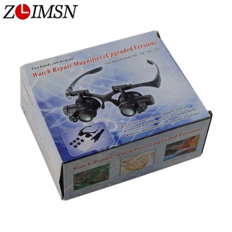 Repair Black Glass Eye 10X 15X 20X 25X Jewelry Watchbands Repair Magnifier Glasses Lens 2 LED