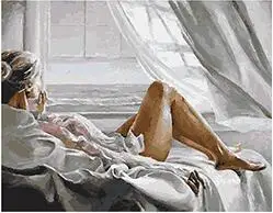 cioioil-T841 The girl on the bed by the window coloring by numbers on canvas paint by numbers kit on canvas wall pictures home decor