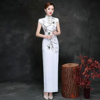 

Long Cheongsam Dress Traditional Chinese Dress Faux Silk Qipao dress Oriental Chinese Qipao dress V828