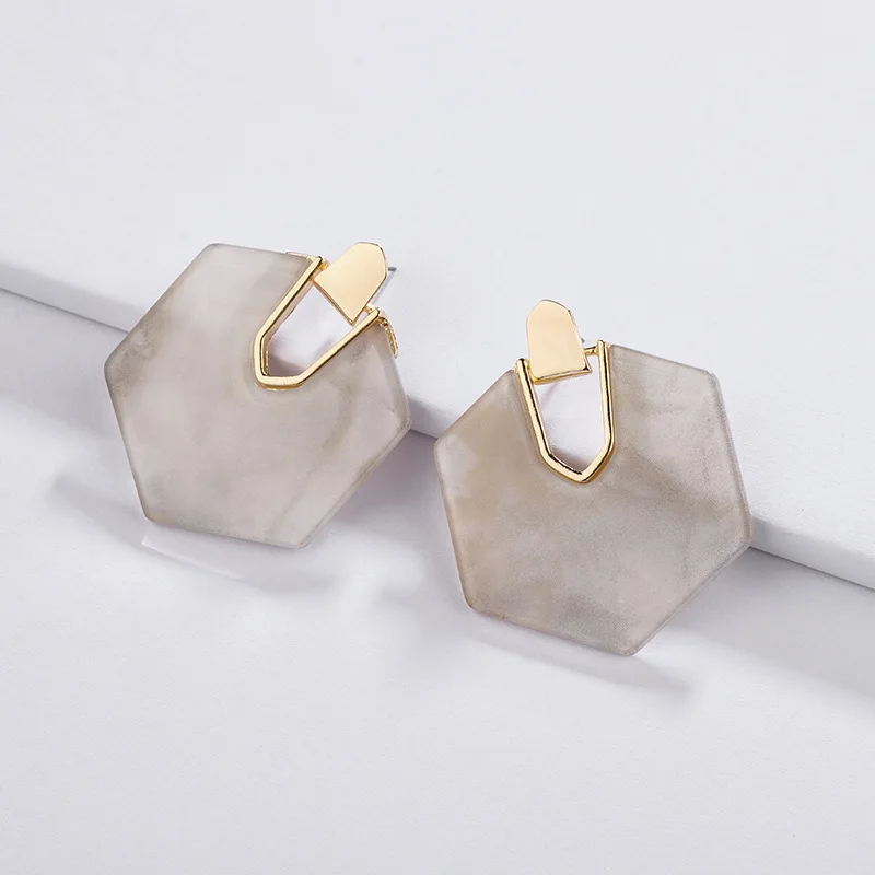 Дизайн, полигональные серьги из акриловой смолы, висячие серьги для женщин, красочные серьги в виде раковины, серьги с геометрическим орнаментом ZA, ювелирные изделия - Окраска металла: Gray