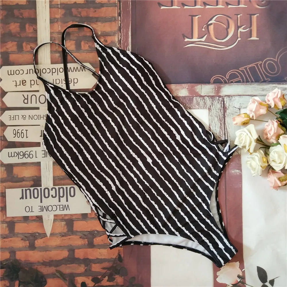

Indoor Swimsuit Female One Pieces Swimwear Women 2018 Push Up Women Trikini Backless Stripe One-piece Black Swim Suit Sexy XL