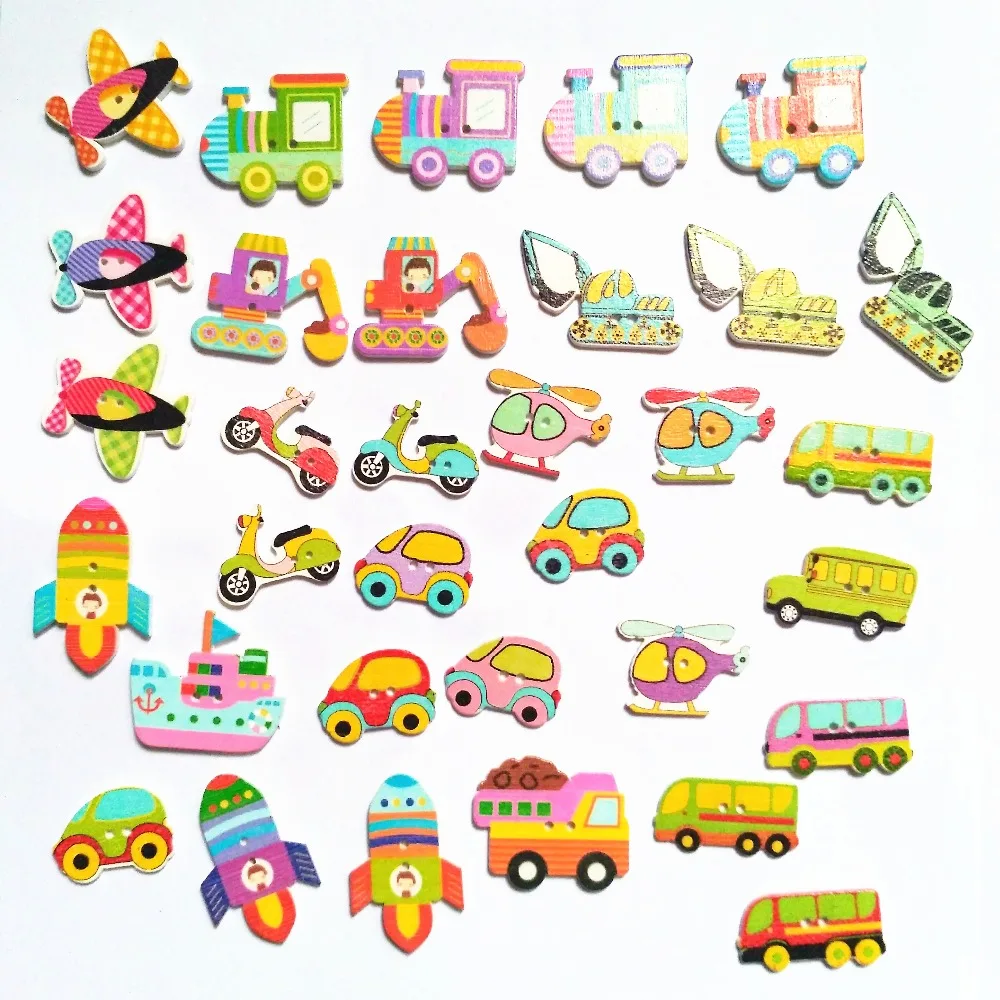 

OBEDIENCE Creative 50pcs Wooden Buttons Mix Transportation car Excavator Shaped Scrapbook Sewing Accessories Kid DIY Toy Craft