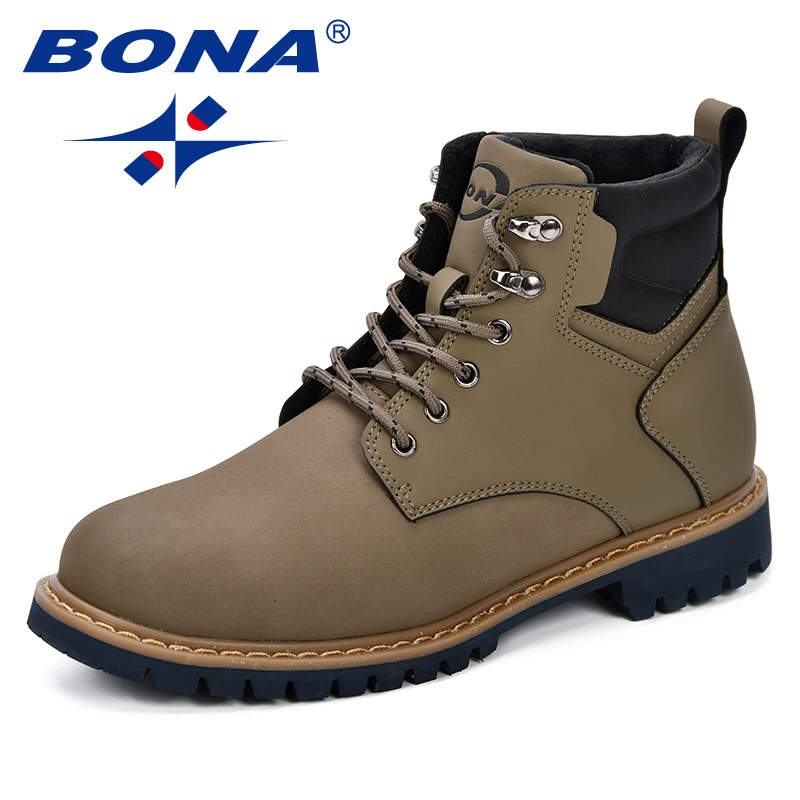 

BONA Men Low Flat Ankle Winter Autumn Boots Casual Shoes Men Fashion Male Boots Trendy Outdoor Leather Footwear Plus Size