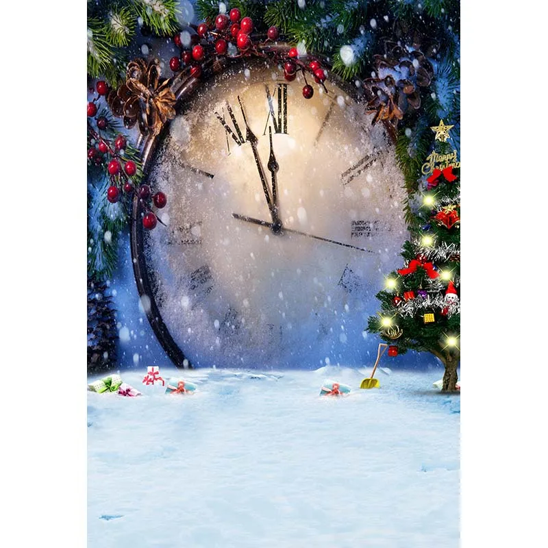 Custom Christmas pine tree branch red berry clock vinyl cloth photography backdrop for photo studio portrait backgrounds CM-6314 christmas photography backdrop green tree dark wood floor xmas backdrop for newborn kids photo booth backgrounds studio custom