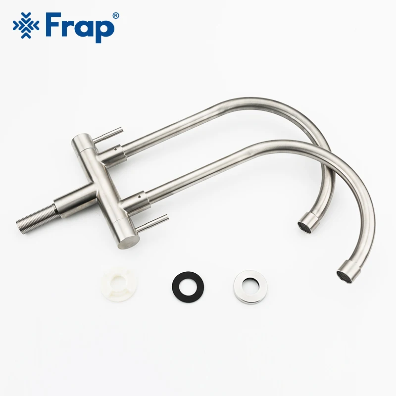 Frap Kitchen Faucet 304 Stainless Steel single cold water universal tube double pipe outlet faucet sink wall out of the rotation Frap Kitchen Faucet 304 Stainless Steel single cold water universal tube double pipe outlet faucet sink wall out of the rotation