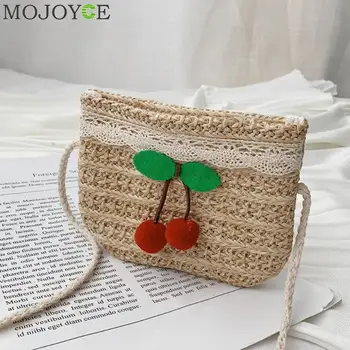 

Women Straw Bags Small Shoulder Handbags Girls Cute Decor Crossbody Top-handle Bags