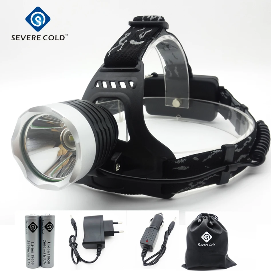 

Headlamp 2000Lm XML T6 LED Head lamp Rechargeable Headlight Head Light + 2x18650 Battery + AC Charger + Car Charger
