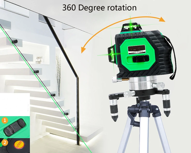 Новинка, 12 линий, 3D зеленый лазерный уровень, промышленный класс, 360 градусов, вращающийся крестообразный лазер, для улицы и дома, рабочие инструменты