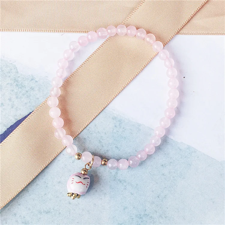 

Maneki Neko Lucky Cat Crystal Rhinestone Charm Bracelets & Bangles for Women Beads Handmade Bracelet Boho Jewelry B65