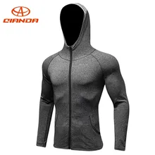 QIANDA с длинным рукавом с капюшоном куртка для бега Для мужчин дышащая спортивная человек Фитнес тренажерный зал рубашки быстросохнущая бег спортивные куртки