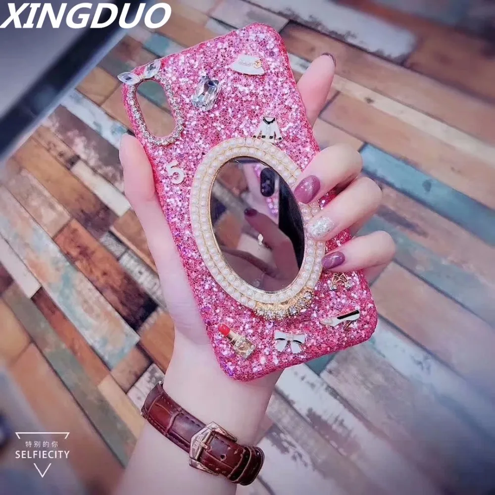 

XINGDUO Mobile phone case Glitter Hard shell for iphone6 6s 7 8 plus Jewelled Pearl Mirror girl cover for iphone X XS XR XS MAX