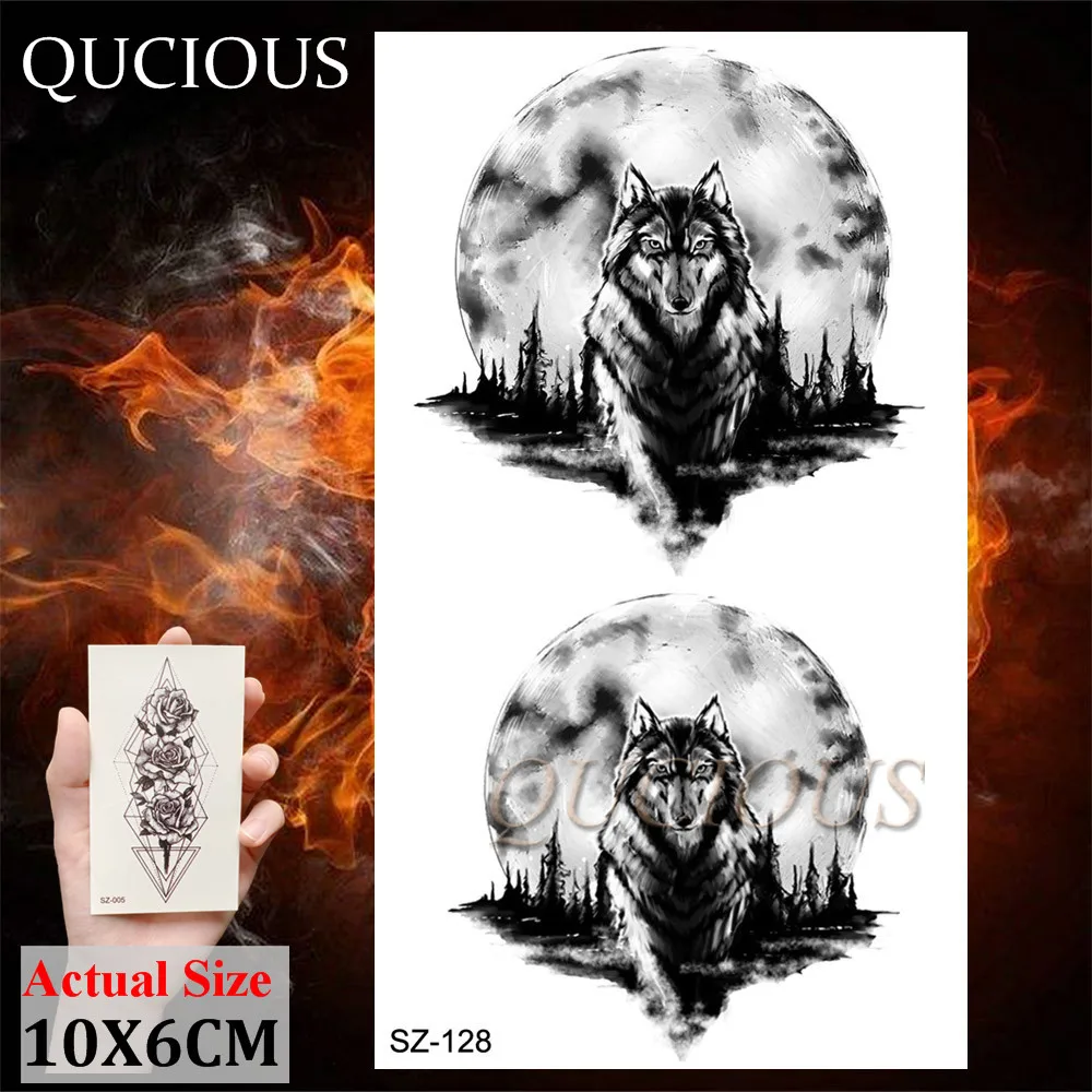Qucious Black Animal Временные татуировки волк медведь Лось поддельные боди арт живопись рука грудь татуировки для мужчин реалистичные листы наклейки - Цвет: QSZ128