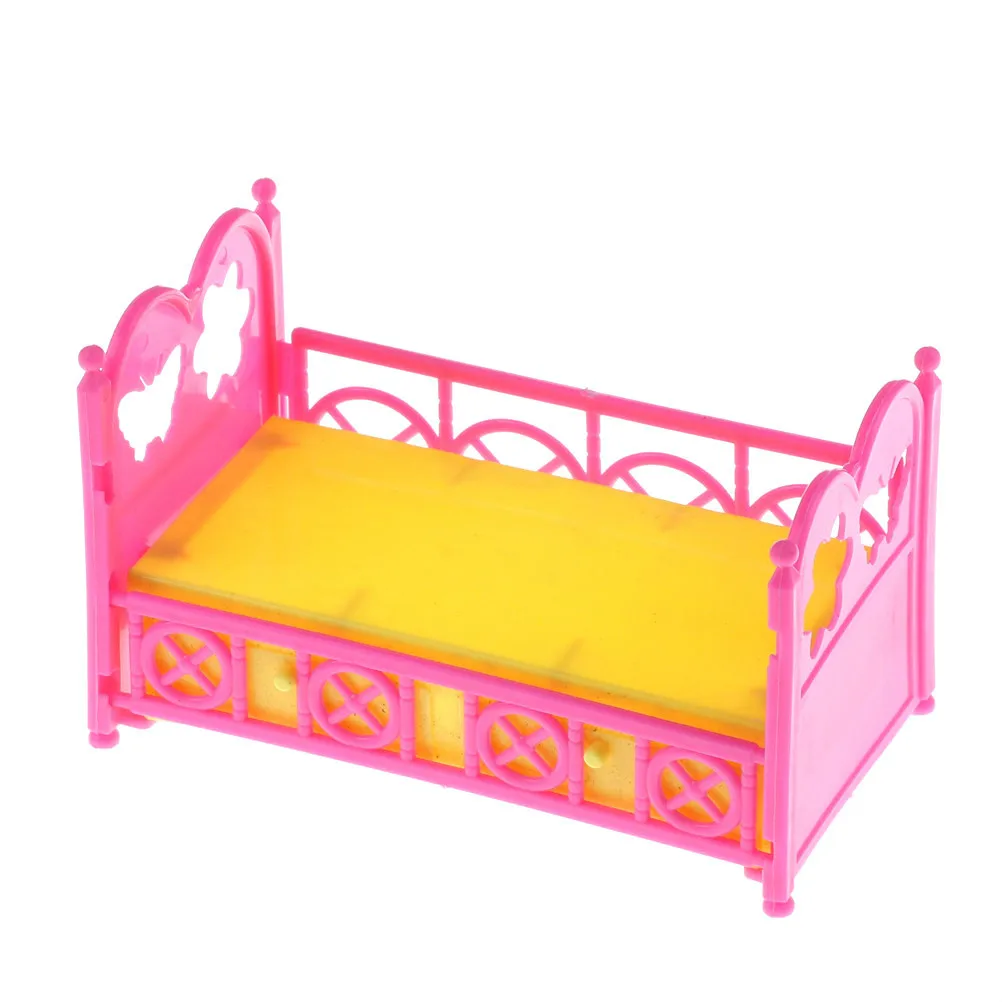 Цельная пластиковая двойная кровать, каркас, подушка для сна, Хрустальная обувь для куклы Барби, мебель для спальни, аксессуары, разные стили - Цвет: as pic