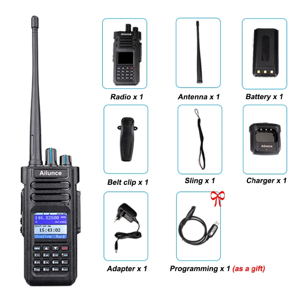 Retevis Ailunce HD1 цифровая рация Двухдиапазонная DMR радио DCDM TDMA UHF VHF радиостанция HF трансивер с программным кабелем