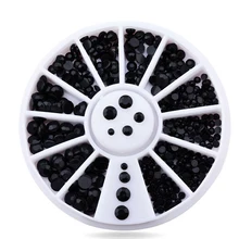 Микс 4 размера, черные 3D Стразы для дизайна ногтей, жемчужины, акриловые наклейки для ногтей с плоской задней стороной, декоративные колеса, инструменты для самостоятельного макияжа