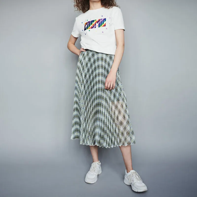 

New Women long skirt 2019 Autumn and Wnter plaid pleated ladies casual Skirts