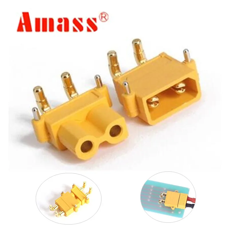 

2Pairs AMASS XT30PW Banana golden XT30 Upgrade Right Angle Plug Connector male female ESC Motor PCB board plug connector 40%Off