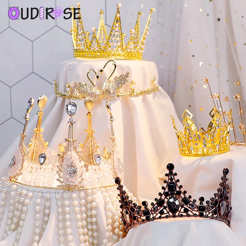 OUDIROSE Блестящий Кристалл Алмаз жемчуг свадебная корона топперы на свадебный торт вечерние крещение помолвка счастливое украшение для торта ко дню рождения