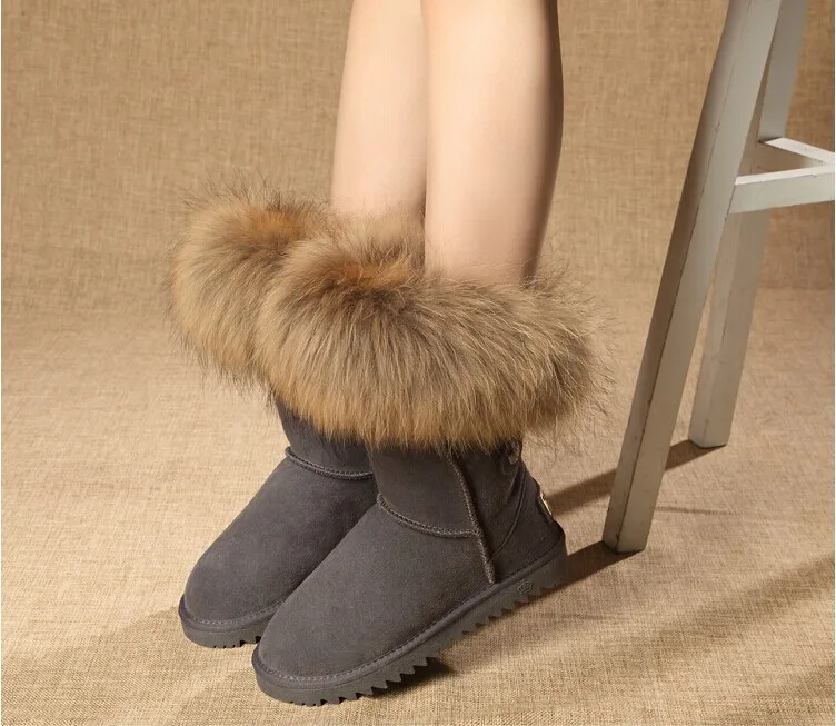Winter Shoes For Women Real Fox Fur Snow Boots Ladies