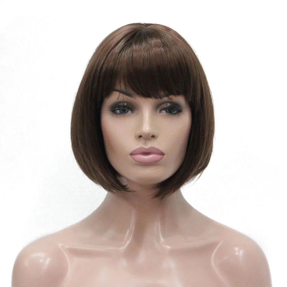 TR-5339 #31 auburn short straight bangs synthetic hair women's BOB full wig center skin top (1)