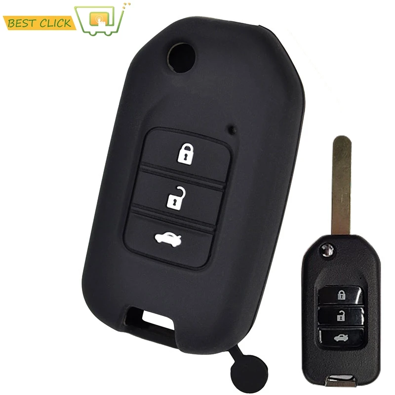 Black Silicone Cover For HONDA Accord Odyssey CRV Civic Flip Remote Key Case OR