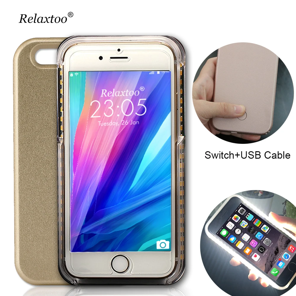 

Case For iPhone 8 7 6s Plus 5s 5c se Flash Selfie Light Up Glowing Luxury Phone Case For Apple IphoneX i Phone 6 7 8 plus Cover