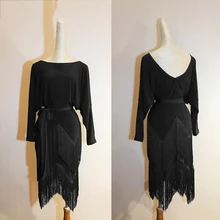 Новое платье для латинских танцев, сексуальная юбка с кисточками, черные платья с длинным рукавом, танцевальные костюмы для самбы, одежда для выступлений, одежда DN1142