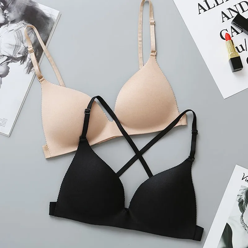 Deruilady Sexy Wire Free Bralette Back Cross Straps One Piece Bras For Women Seamless Sexy Lingerie Underwear Push Up Bras Women