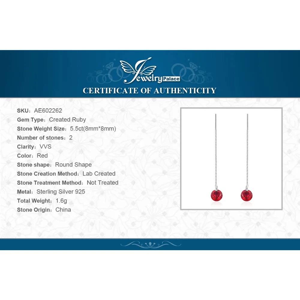 Jewelrypalace модные 5.59ct круглый создан Рубины нити Серьги 925 серебро Ювелирные