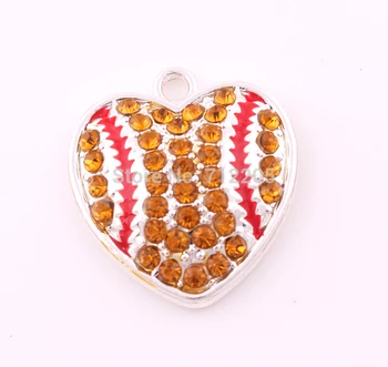 

Fans Boutique Collection 20pcs silver plated zinc with gold crystals Baseball or Softball Heart Pendant