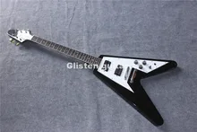 New black 6 strings flying V shape electric bass guitar, special V