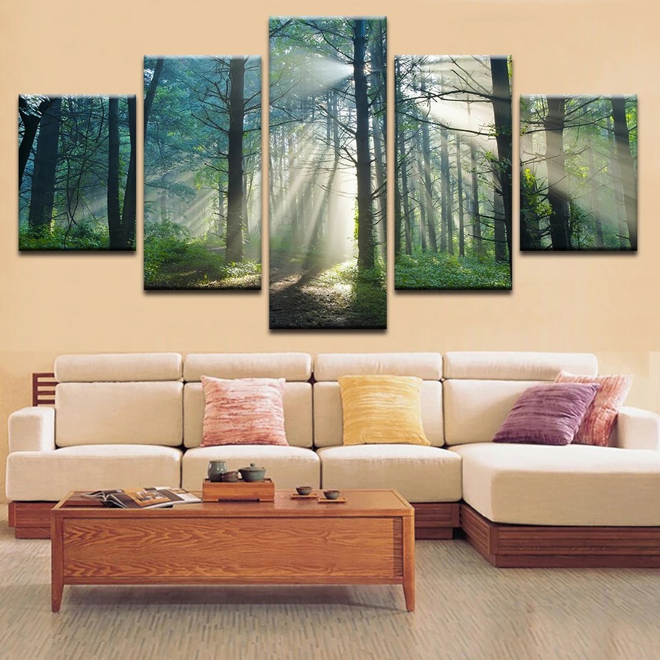 HD Printed Painting Modern Wall Art Pictures Sunshine Forest Natural
