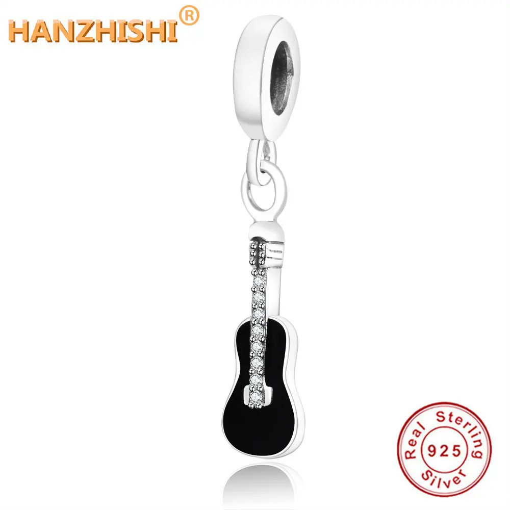 

Fit Original Pandora Charm Bracelets 100% 925 Sterling Silver Beads Charm Guitar Music Pendant With Pave CZ Enamel For Women Diy
