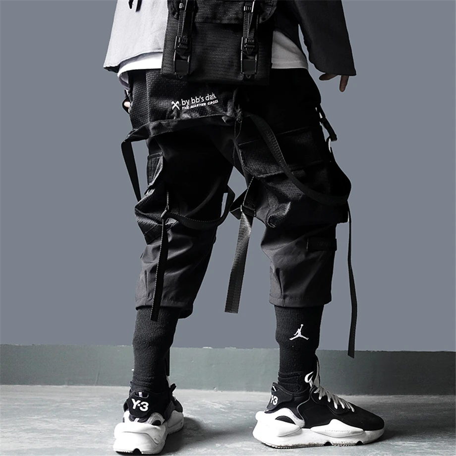 11 BYBB'S DARK Cargo Pants Men Harajuku Streetwear Tactics Pants Ribbon Multi-pocket Trousers Elastic Waist HipHop Male DG29 cargo pants outfit