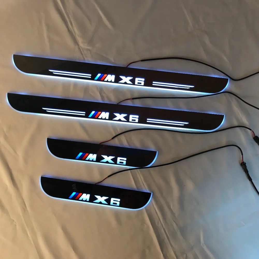 

RQXR led moving door scuff for BMW x6 dynamic door sill plate flat lining overlay flow/still light, 4pcs