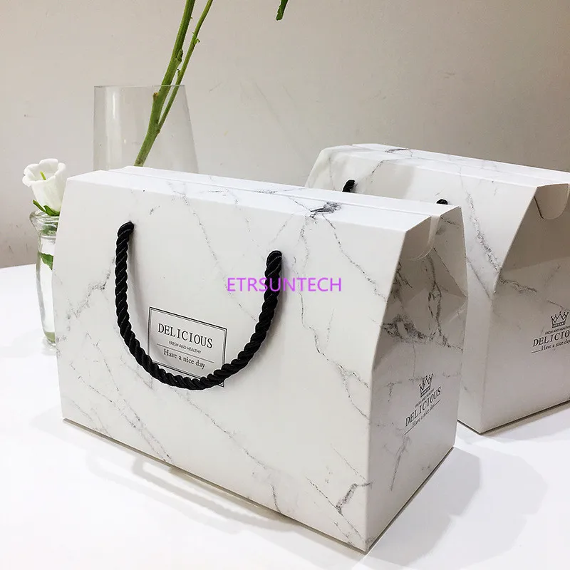 

100pcs/lot marble Design Paper Cake Box Chocolate Party Cookies Box Gift Box Hand-held packing box