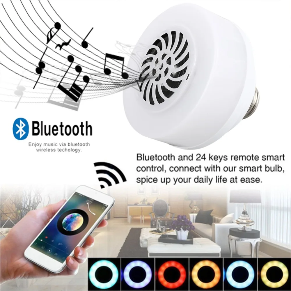 

Smart Colorful RGB Bluetooth Speaker LED Bulb Light Remote Control Portable KTV Loudspeaker Music Playing Dimmable Wireless Led
