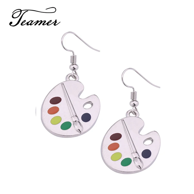 

Teamer Silver Charm Color Artist's Palette Paint Plate Dorp Dangle Earring Painter's Christmas Gift Drop Oil Earrings