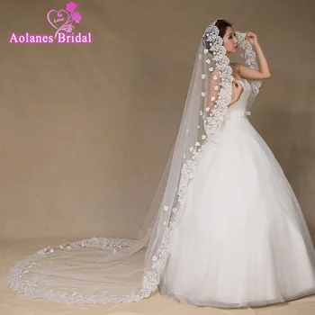 

AOLANES Ivory Lace Wedding Veil Bridal Veil 3 Meters Cathedral Long Wedding Veils Veu De Noiva Wedding Accessories 2018