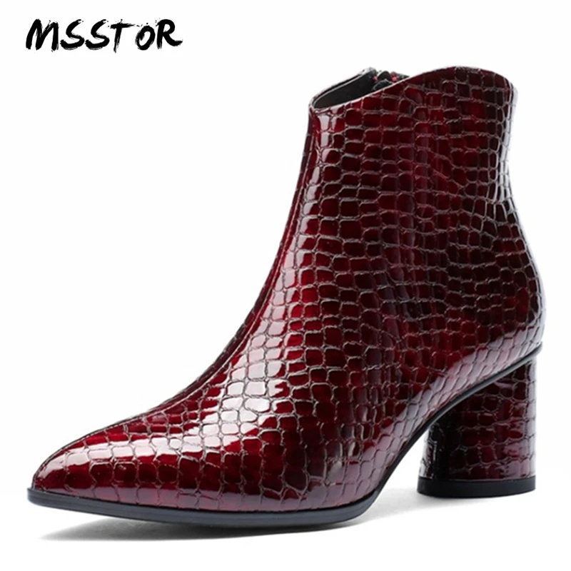 

MSSTOR Pointed Toe Stone Pattern High Heels Boots Women Autumn Fashion Sexy Party Ankle Boots Round Heels Women Boots Winter