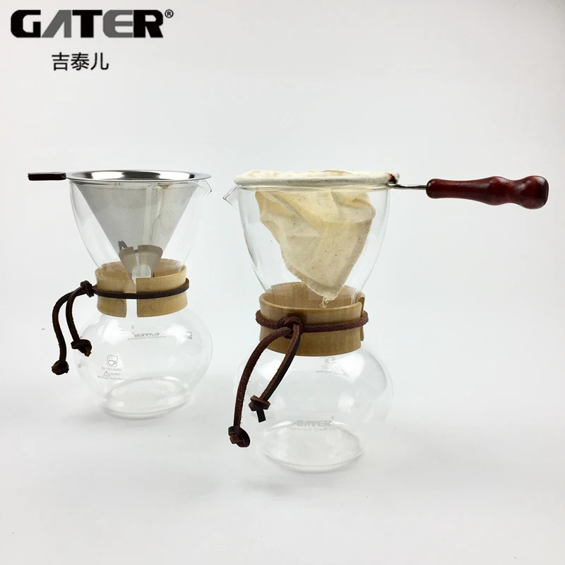 Drip Coffee Pot 480ml Glass Pot and Reusable Filter Sets Espresso v60