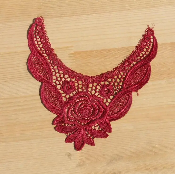 

1 Piece 19*18cm Burgundy Dark Red Neckline Lace Craft Sewing Lace Collar Venise Motif Applique Trims