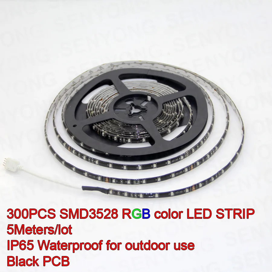 

Black PCB LED Strip 3528,IP65 Waterproof,DC12V,60LED/m,Black PCB Board,5m 300LEDs,RGB,White,Warm White,Red,Green,Blue