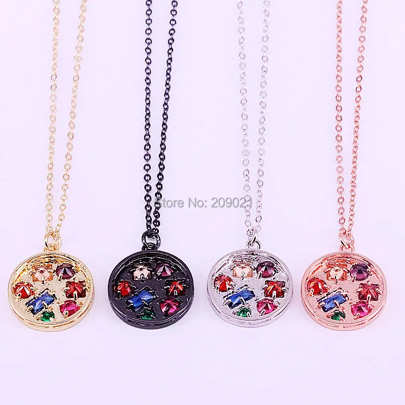 

New 10Pcs Colorful CZ Zircon Micro Pave mixed color Round pendant for women charm party gift Jewelry Necklace