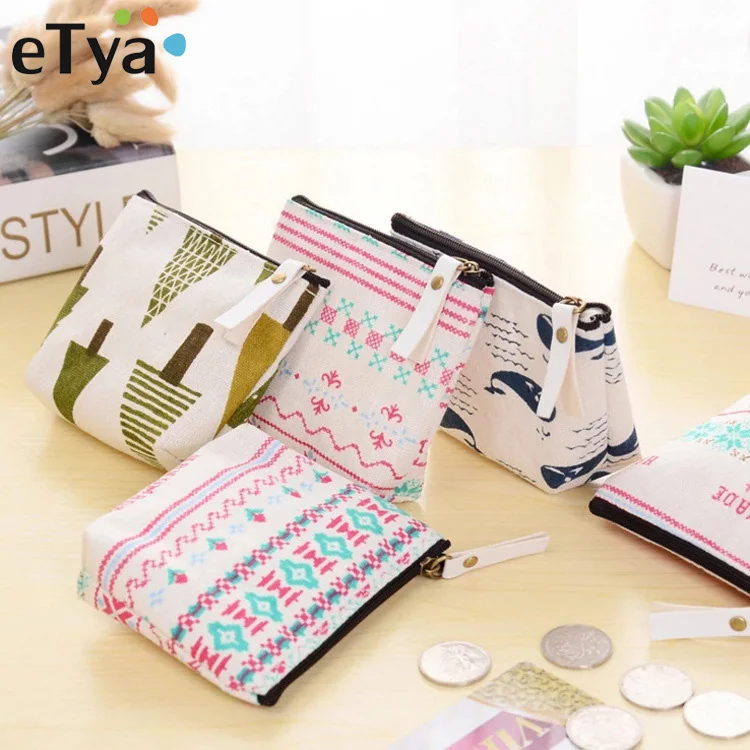 eTya 1PCS Women Casual Cartoon Cute Canvas Coin font b Purse b font Change Card Holder