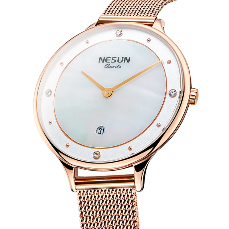

Nesun Women's Watches Top Luxury Brand Japan Import Quartz Movement Pearl Relogio Feminino Clock Diamond Wristwatches N8805-1