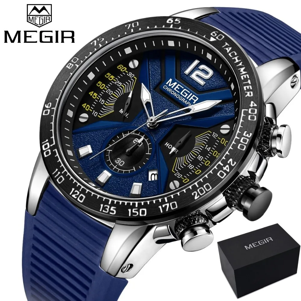 

Megir Clock Male Mens Watches Top Brand Luxury Green Quartz Watch Men Sport Chronograph Wrist Watch for Man Relogio Masculino