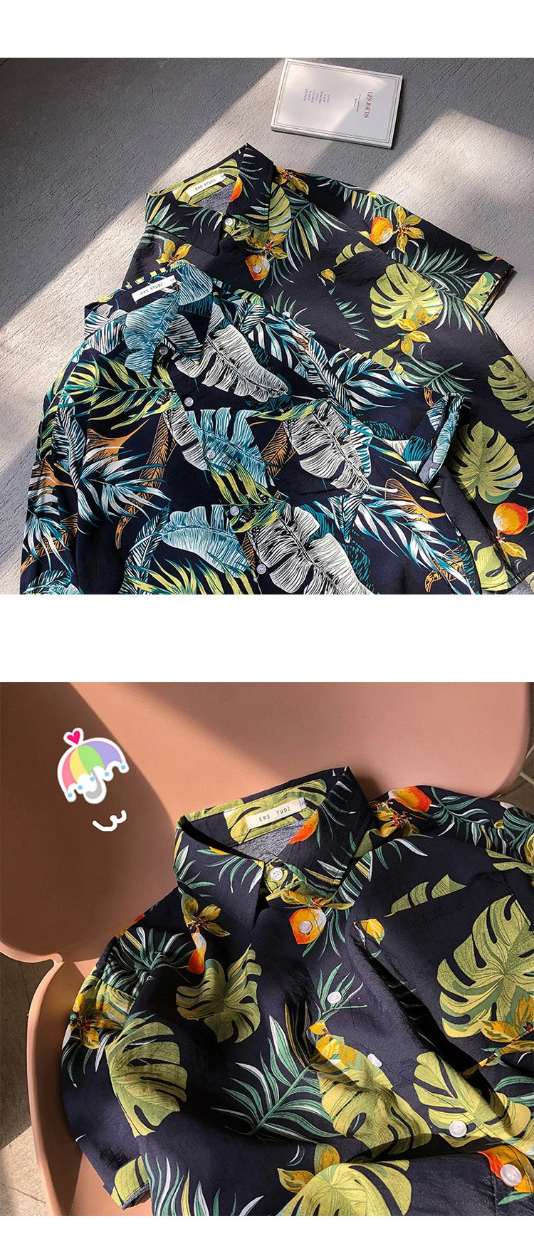2019 новая весенняя и летняя корейская модная мужская повседневная гавайская рубашка с короткими рукавами и принтом супер Стиль Уличная