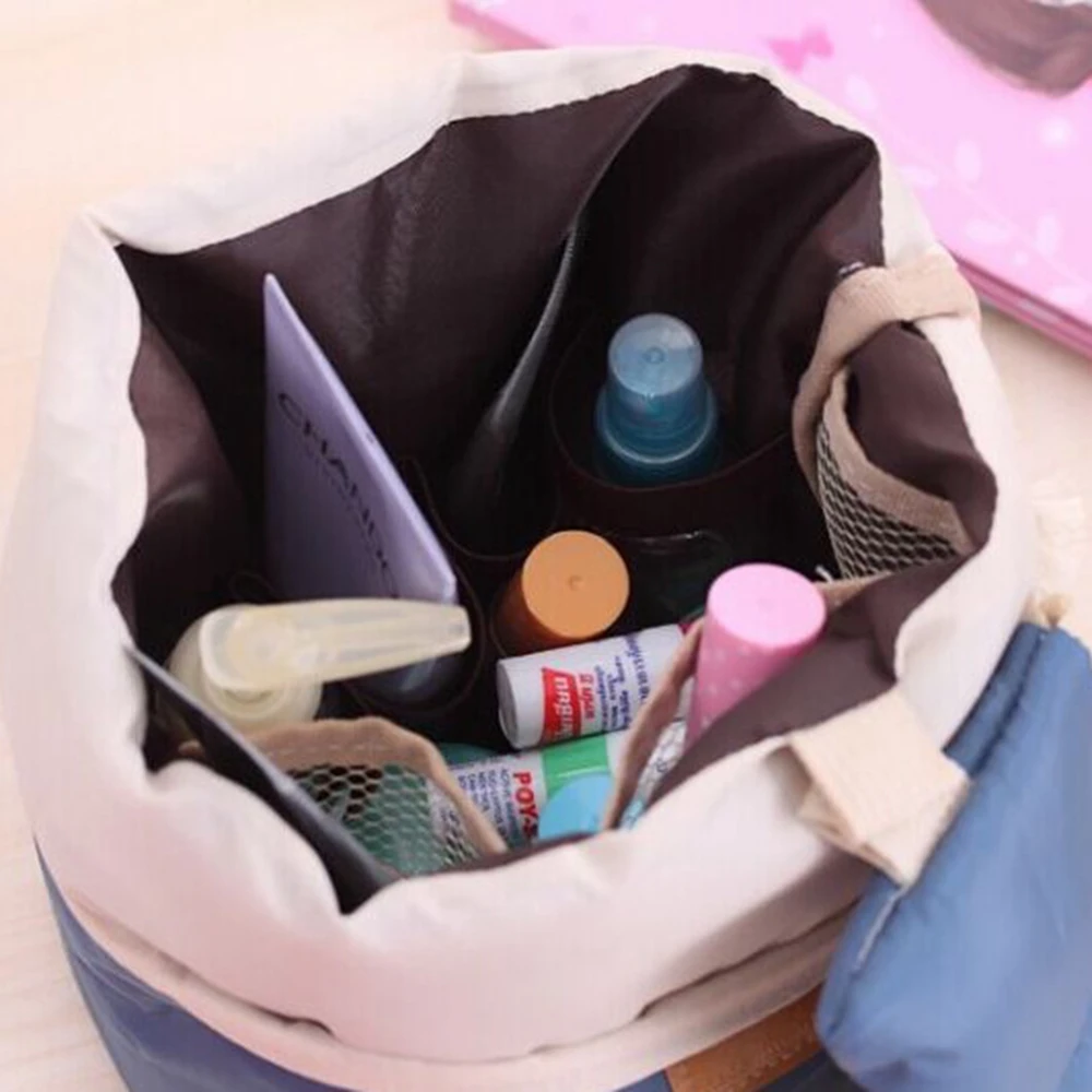 Nylon Barrel Shaped Travel Toiletry Cosmetic Bag Makeup Organizer
