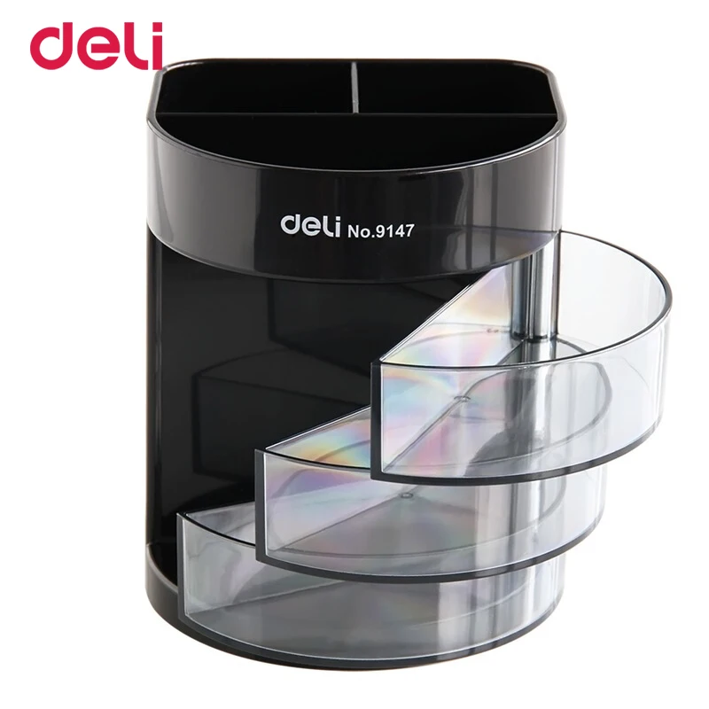 Deli 9147 Three Layers Of Transparent Small Drawer Multifunctional Office High-end Desktop Storage Pen Holder